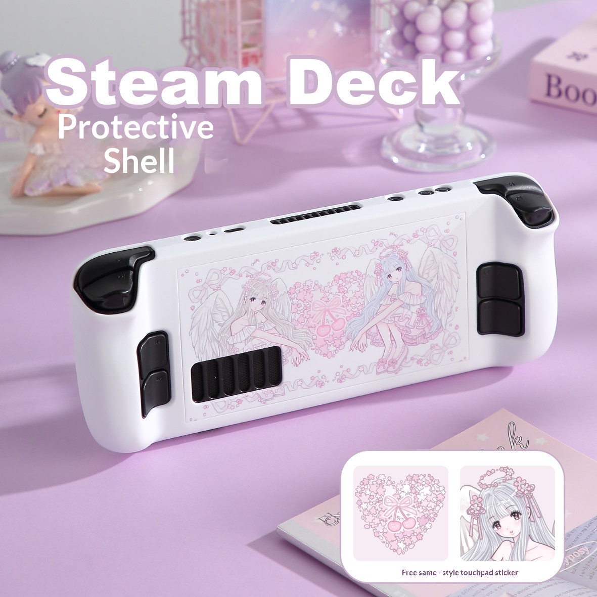 Gaming Accessories For 8 Year Old - เคสป้องกัน Steam Deck สีชมพูลายดอกซากุระแองเจิล ปกแข็งสำหรับ Steam