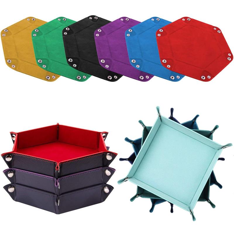 Gaming Accessories Box - ถาดลูกเต๋าทรงหกเหลี่ยม 1 ชิ้น และกล่องเก็บของอเนกประสงค์ อุปกรณ์เสริมถาดลูกเต๋าสำหรับเกมกระดาน หอใส่ลูกเต๋าหนัง